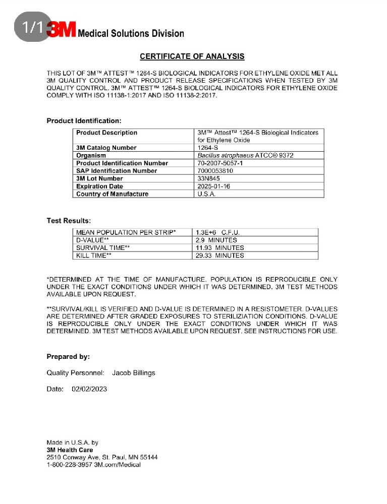 3M環(huán)氧乙烷EO生物指示劑1264S，新批號(hào)現(xiàn)貨
